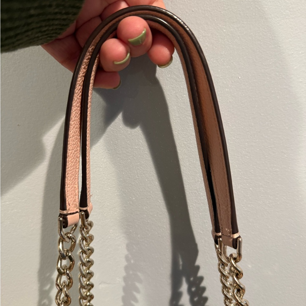 Kate Spade New York Blush Pink Pebbled Leather Tote Bag Chain Shoulder Strap - Picture 9 of 12